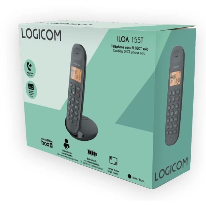 TÈlÈphone fixe sans fil - LOGICOM - DECT ILOA 155T SOLO - Noir - Avec rÈpondeur