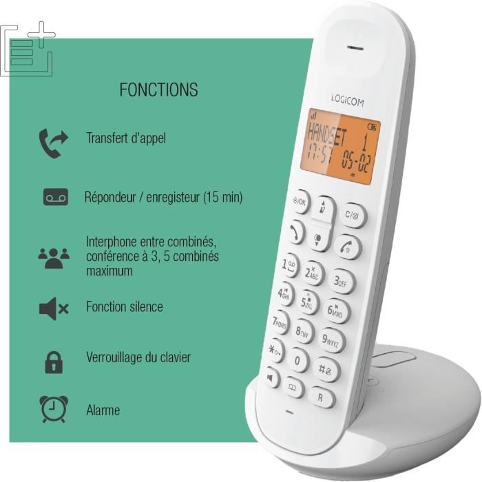 Téléphone fixe sans fil - LOGICOM - DECT ILOA 155T SOLO - Blanc - Avec répondeur