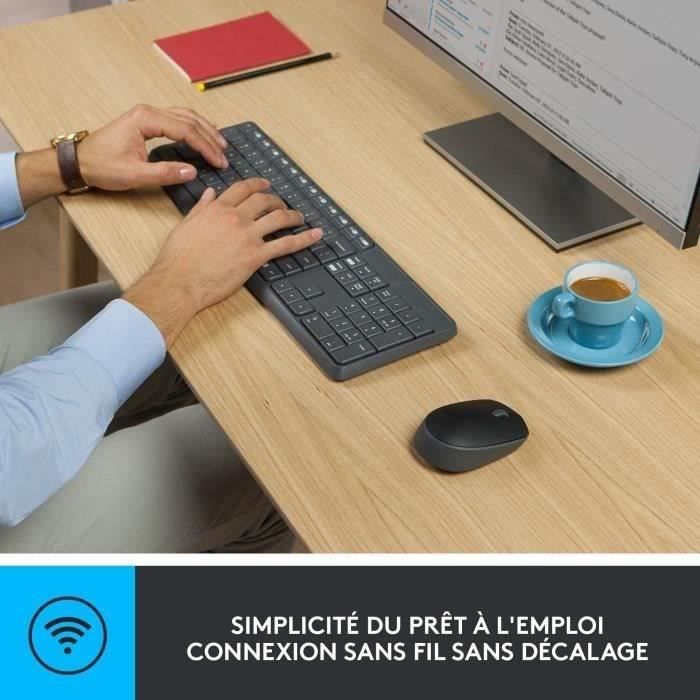Ensemble Clavier Souris - Sans fil - Logitech - MK235 - AZERTY - Graphite