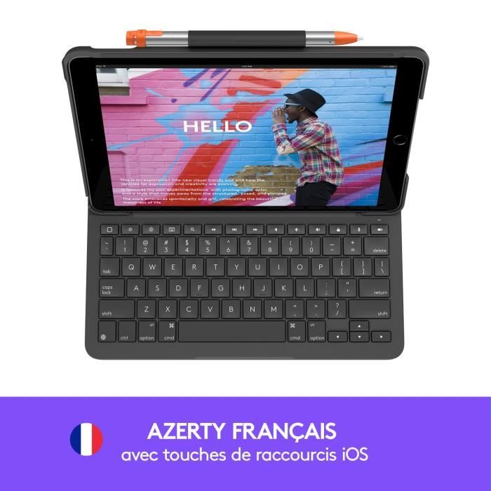 Etui clavier - Logitech - Slim Folio - AZERTY - Pour iPad 10.2 (7e, 8e, 9e génération) - Gris