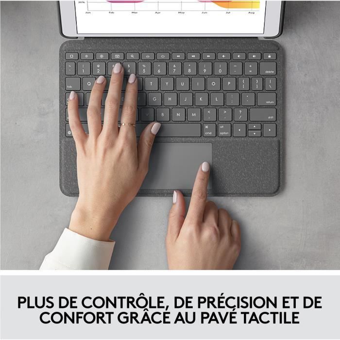 Clavier pour tablette Logitech Etui clavier sans fil Azerty Combo Touch pour iPad 9eme gÈnÈration, 8eme gÈnÈration et 7eme gÈnÈratio