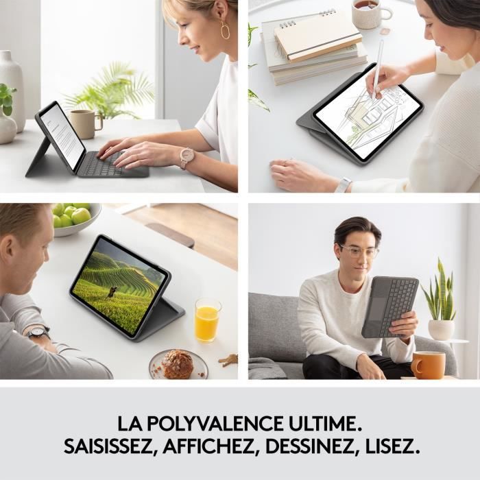 Clavier Folio Touch - LOGITECH - 1re, 2e, 3e et 4e gÈnÈrations -Gris