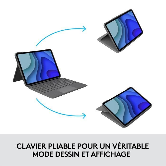 Clavier Folio Touch - LOGITECH - 1re, 2e, 3e et 4e gÈnÈrations -Gris