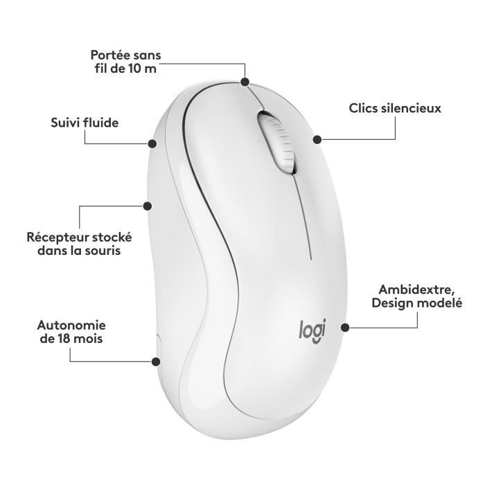 Ensemble Clavier Souris - Sans fil - Logitech - MK295 - AZERTY - Blanc