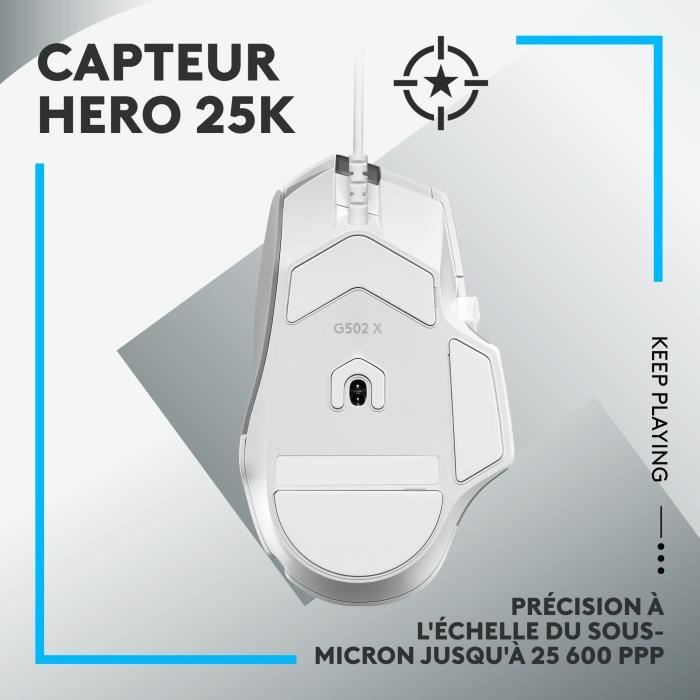 Souris gamer - Filaire - Logitech G - G502 X - Blanc