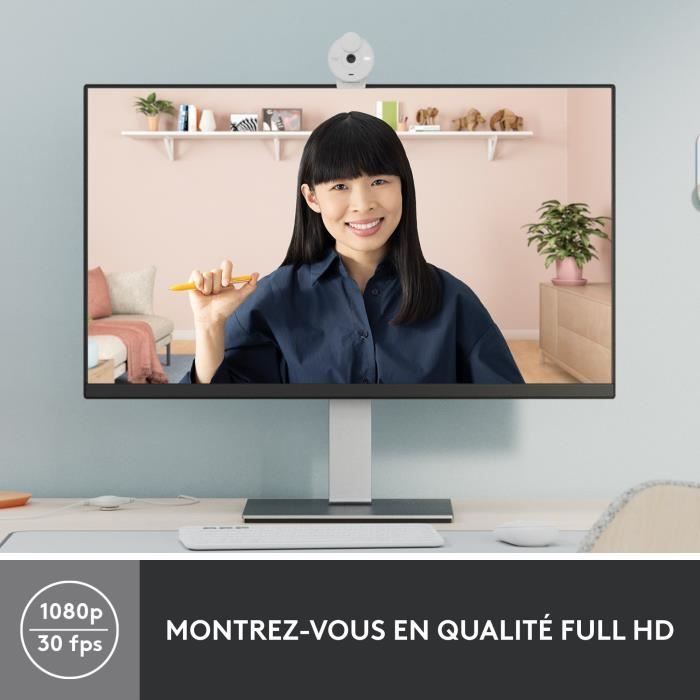 Webcam - Full HD 1080p - Logitech - Brio 300 - Microphone intégré - Blanc