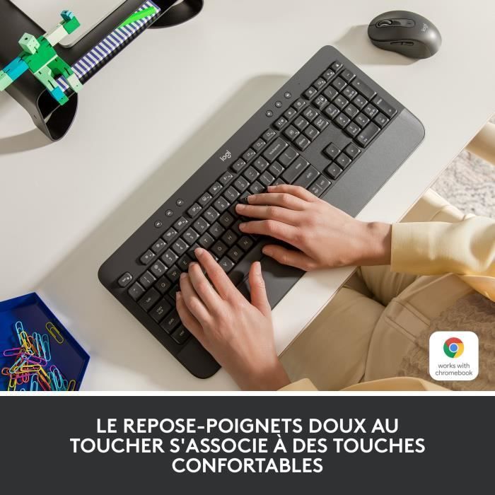 Clavier - Sans fil - Logitech - Signature K650 - AZERTY - Ergonomique avec repose-poignets - Graphite
