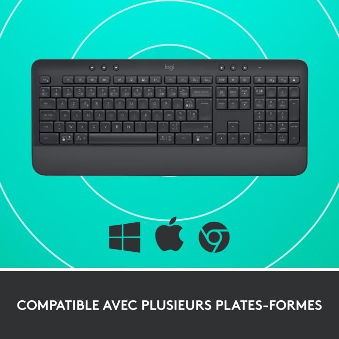 Clavier - Sans fil - Logitech - Signature K650 - AZERTY - Ergonomique avec repose-poignets - Graphite