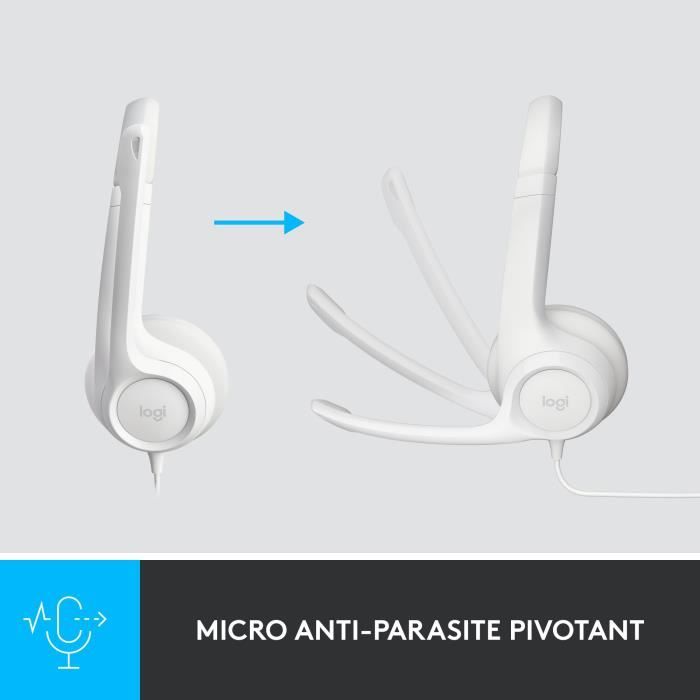 Casque - Filaire - Logitech - H390 - USB - Anti-parasite - Blanc