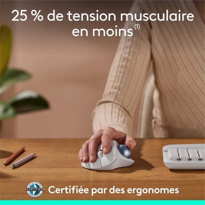 Souris - Sans fil - Logitech - Ergo M575S - Blanc