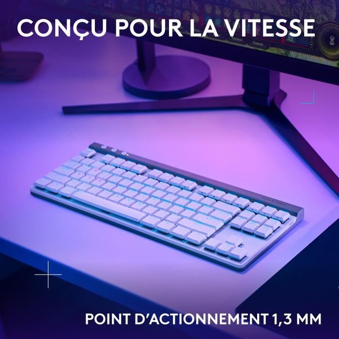 Clavier gamer - Sans fil - Logitech G - G515 TKL Lightspeed - AZERTY - Mécanique tactile - Rétroéclairé - Blanc