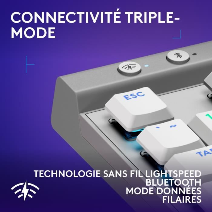 Clavier gamer - Sans fil - Logitech G - G515 TKL Lightspeed - AZERTY - Mécanique tactile - Rétroéclairé - Blanc