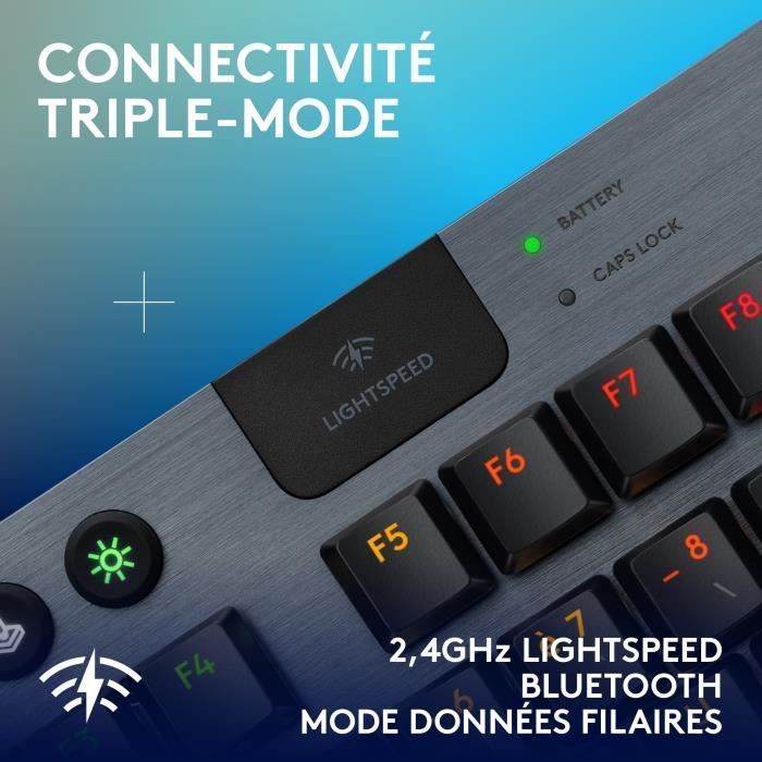 Clavier gamer - Sans fil - Logitech G - G915 TKL X - AZERTY - Switch clicky - Noir