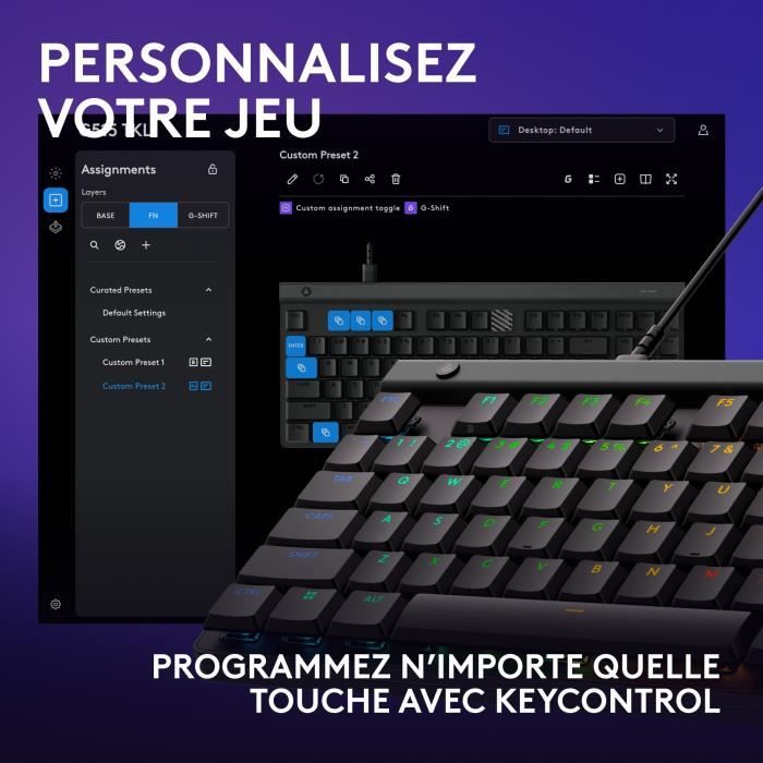 Clavier gamer - filaire - Logitech G - G515 TKL - MÈcanique - RGB - AZERTY - Noir