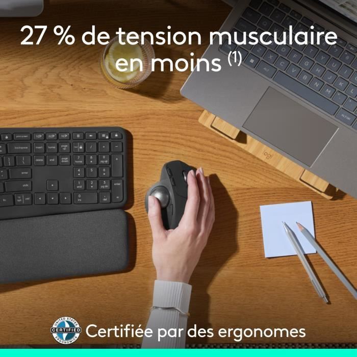 Souris ergonomique - sans fil - Logitech - MX ERGO S - Graphite