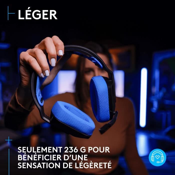 Casque gamer - Sans fil - Logitech G - G535 Lightspeed - PS5, PS4, PC, MAC - Noir/Bleu
