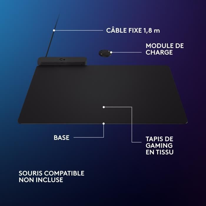 Tapis de souris gamer - Logitech G - Powerplay 2 - Systeme de charge sans fil - Noir
