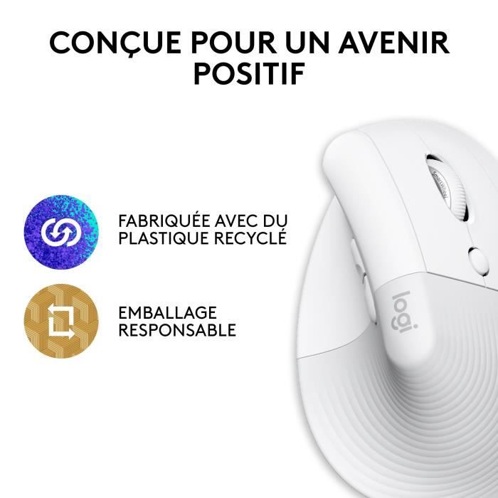 Souris - Sans Fil - Logitech - Lift Ergonomique Verticale - Blanc - Droitier - Pour Mac