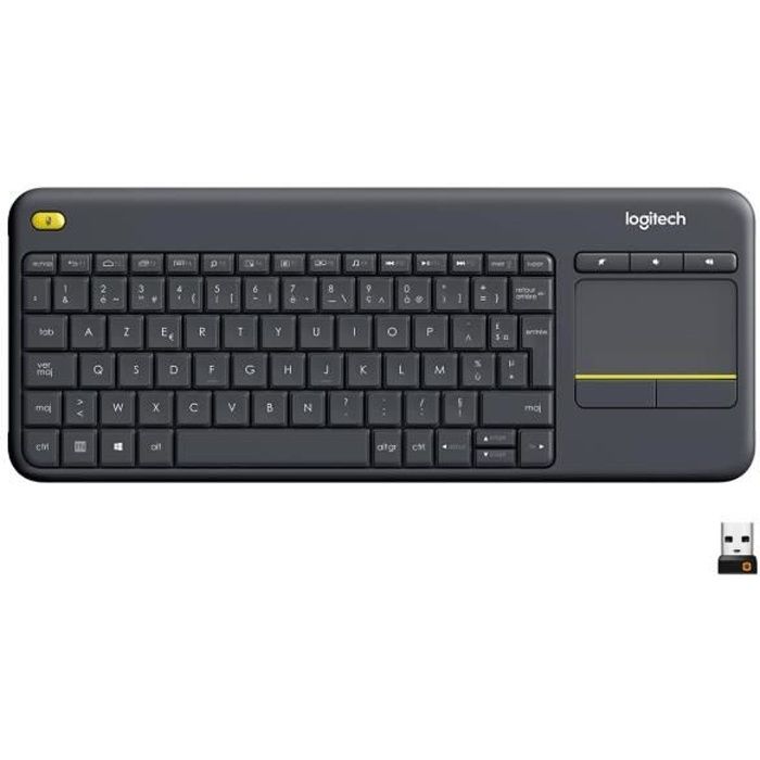 Clavier TV - Sans fil - Logitech - K400 Plus - AZERTY - Pavé tactile - Noir