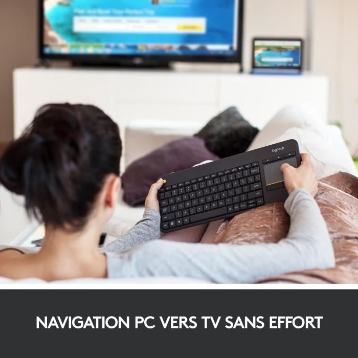 Clavier TV - Sans fil - Logitech - K400 Plus - PavÈ tactile - AZERTY - Noir