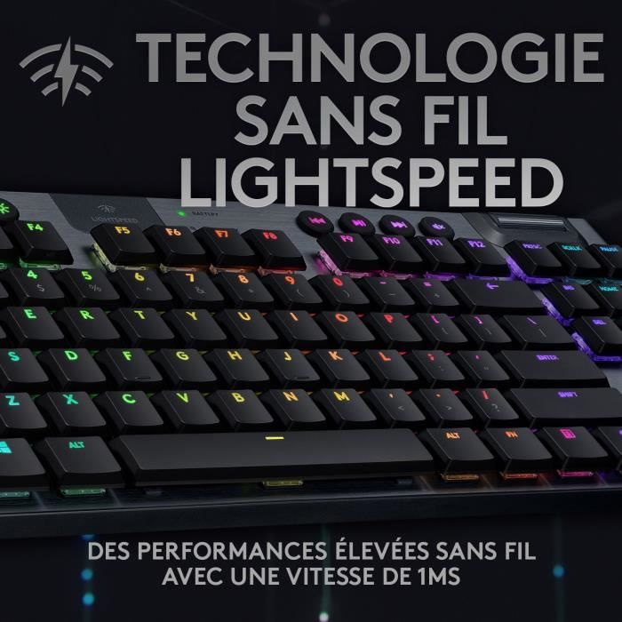 Clavier gamer - Sans fil - Logitech G - G915 TKL - Retroeclaire - AZERTY - Noir