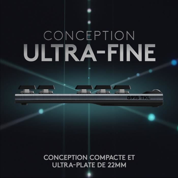 Clavier gamer - Sans fil - Logitech G - G915 TKL - Retroeclaire - AZERTY - Noir