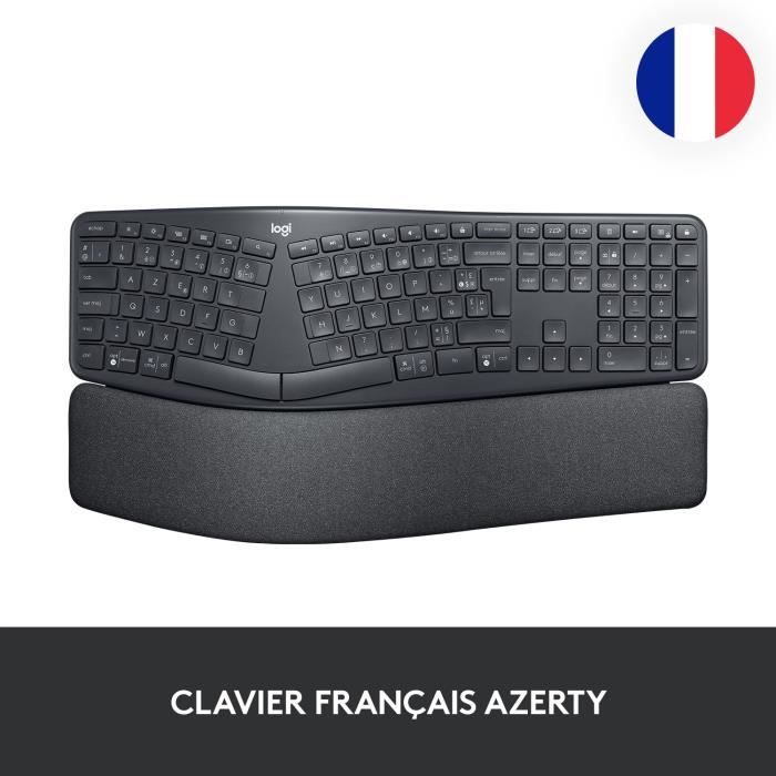 Clavier - Sans fil - Logitech - ERGO K860 - AZERTY - Ergonomique avec repose-poignets - Noir