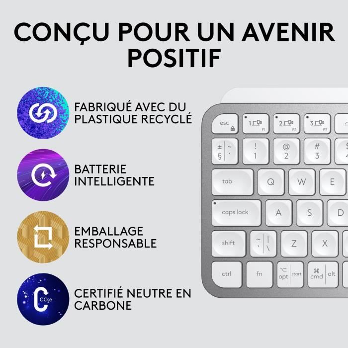 Clavier - Sans Fil - Logitech - MX Keys Mini - AZERTY - Rétroéclairé - Gris clair