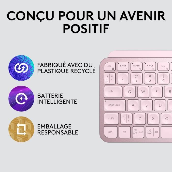 Clavier - Sans Fil - Logitech - MX Keys Mini - rÈtroÈclairÈ - AZERTY - Rose