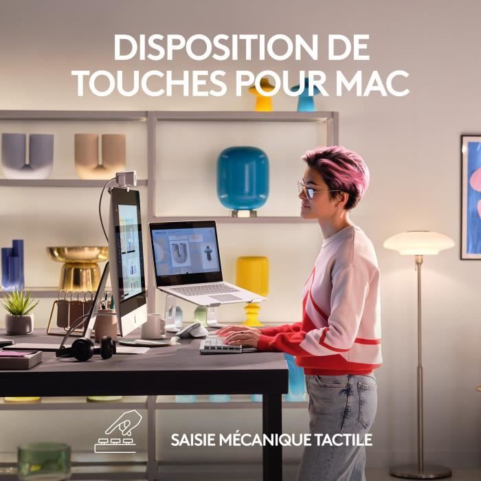 Clavier - Sans fil - Logitech - MX Mechanical Mini -AZERTY - Rétroéclairé - Pour Mac - Gris pâle