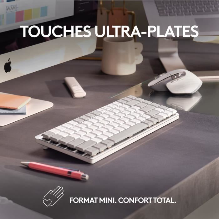 Clavier Logitech MX Mechanical Mini pour Mac Clavier Sans Fil Illumine - Gris Pale