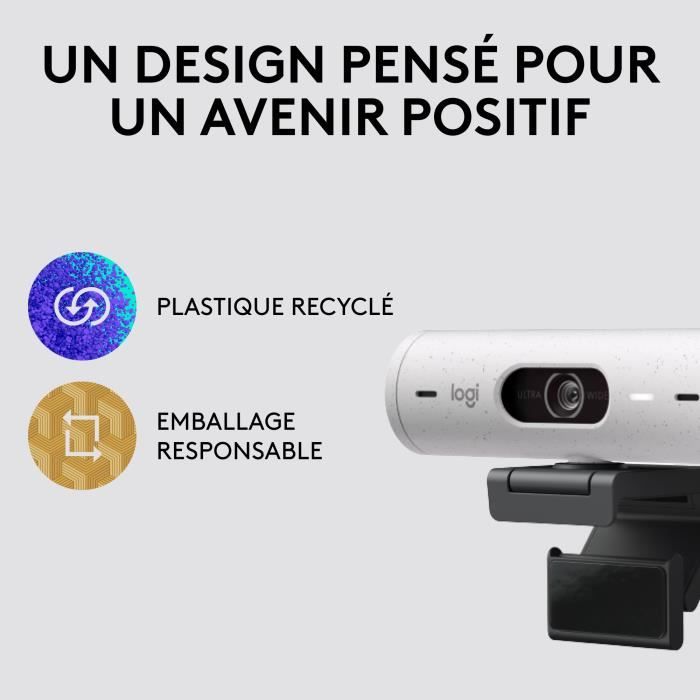 Webcam - Full HD 1080p - Logitech - Brio 500 - Microphone intégré - Blanc