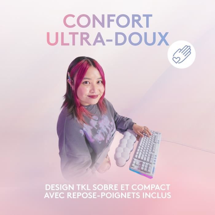 Clavier gamer - Filaire - Logitech G - G713 - AZERTY - Mécanique - Switch Tactile GX Brown - Repose-poignets - White Mist