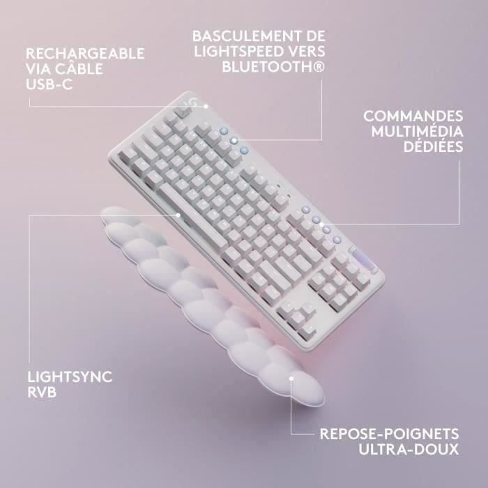 Clavier gamer - Filaire - Logitech G - G715 - AZERTY - Mécanique - Switch Tactile GX Brown - Repose-poignets - White Mist