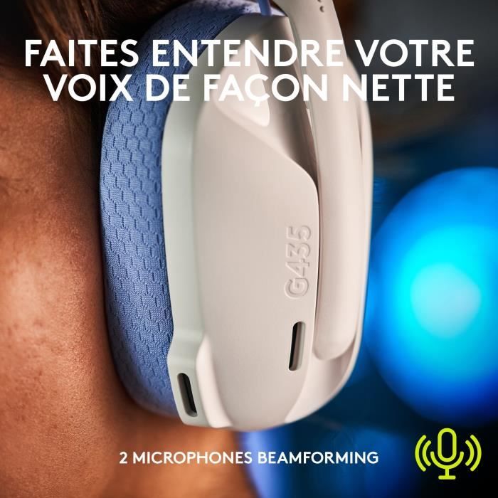 Casque PC Logitech G435 LIGHTSPEED sans fil, Bluetooth, avec micro - Blanc