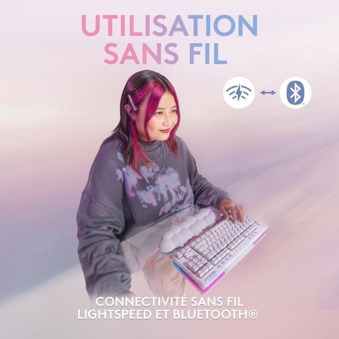 Clavier gamer - Sans fil - Logitech G - G715 - AZERTY - Mécanique - Switch Linéaire - Repose-poignets - White Mist