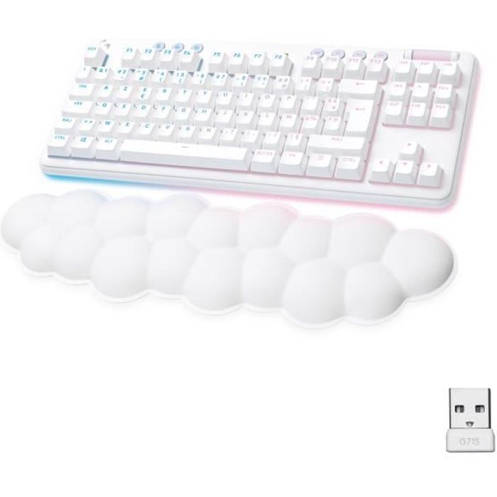 Clavier gamer - Sans fil - Logitech G - G715 - AZERTY - Mécanique - Switch Linéaire - Repose-poignets - White Mist