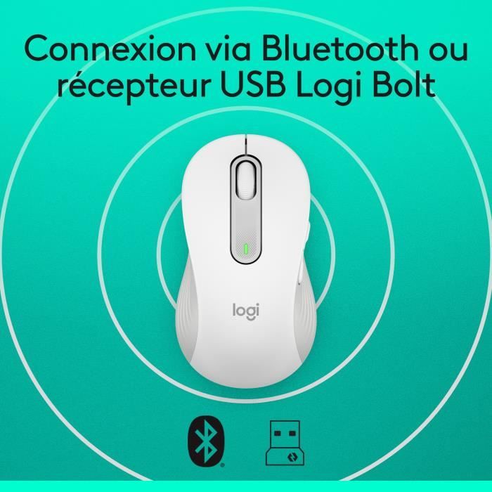 Souris - Sans fil - Logitech - M650 - Gaucher - Blanc