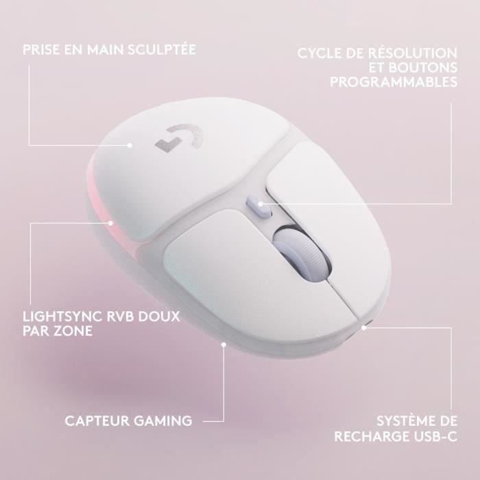 Souris Gamer - Sans fil - Logitech G - G705 - RÈtroÈclairÈ - LÈgere - Blanc