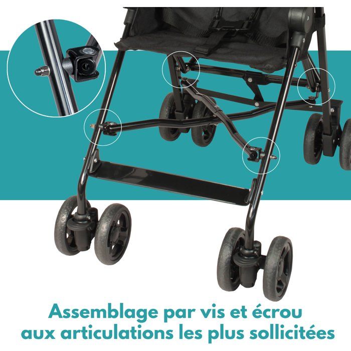 Looping Poussette Canne Fixe avec Canopy | Black Chiné