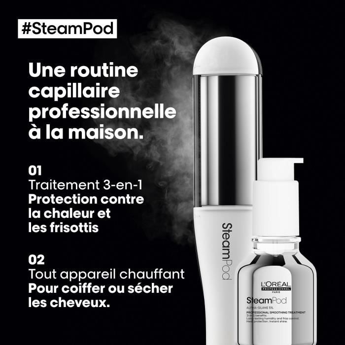 SteamPod 4 - Lisseur boucleur vapeur professionnel - L'OREAL PROFESSIONNEL - 3 Températures - Outil + Soin Lissant Concentré