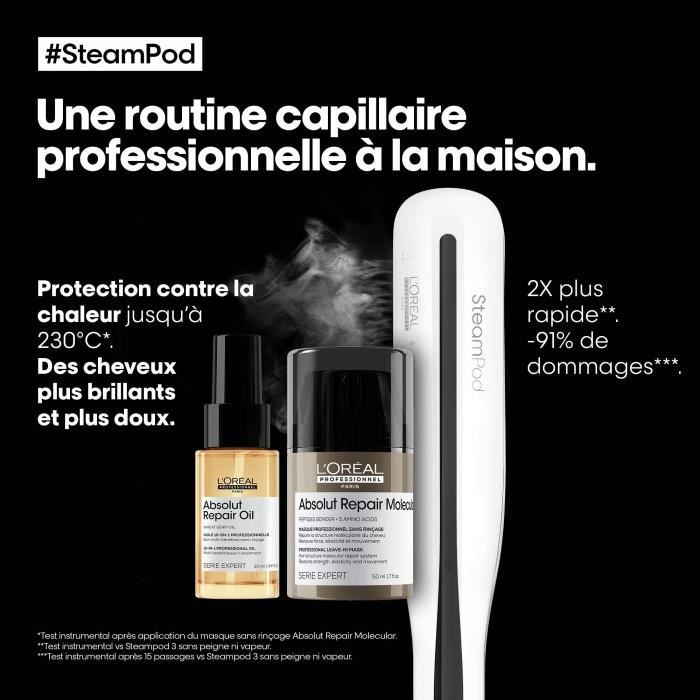 Lisseur vapeur + 2 soins - L'OREAL - Steampod 3.0 X Huile Absolut Repair X Masque Absolut Repair Molecular