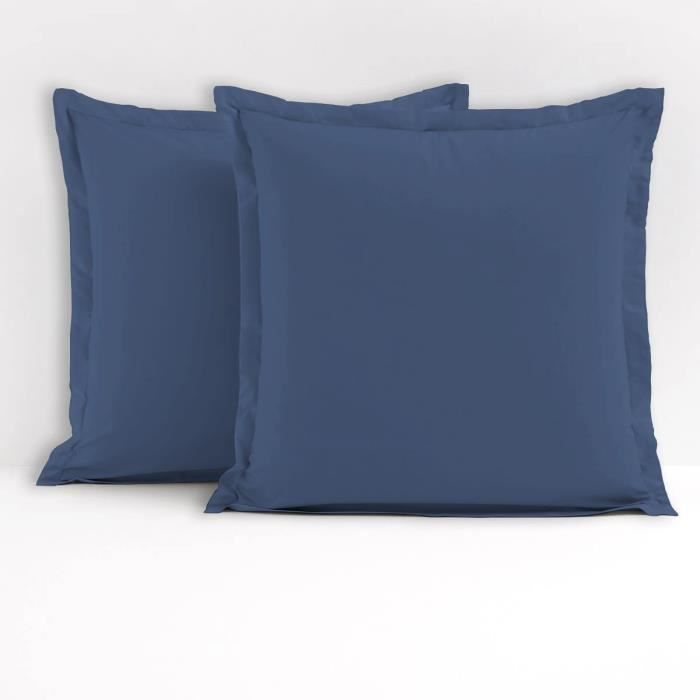 LOVELY HOME Lot de 2 taies d'oreiller carrés - 63 x 63 cm - 100% coton - Bleu