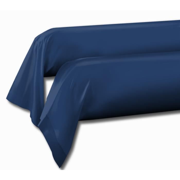 LOVELY HOME Lot de 2 taies de traversin - 85 x 185 cm - 100% coton - Bleu