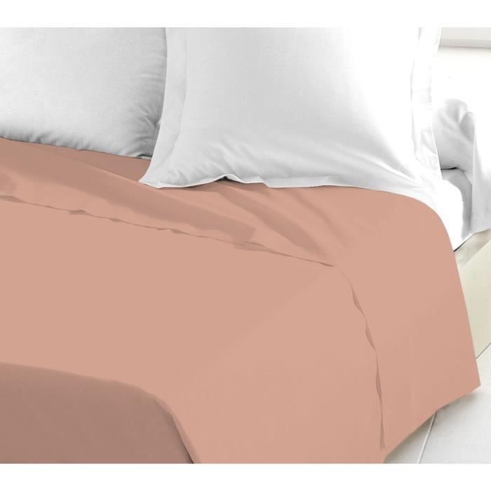 Drap plat - LOVELY HOME - 100% coton - 240 x 300 cm - Rose