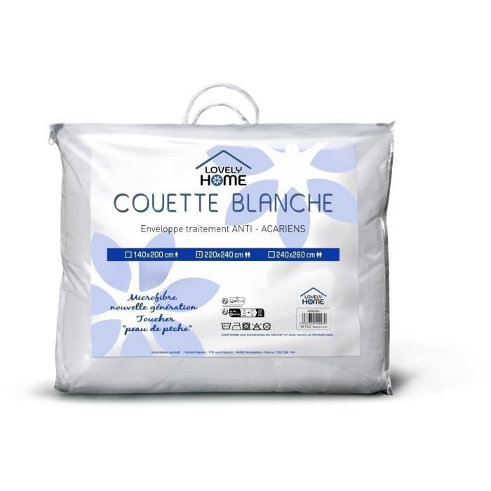 Couette 220 x 240 cm - LOVELY HOME - Légere - 280 g/m² - Anti-acariens - 2 personnes - Blanc