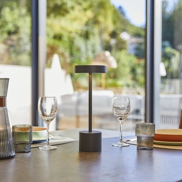 Lampe de table sans fil - LUMISKY - ROBY - Touch en aluminium - Gris foncé - LED
