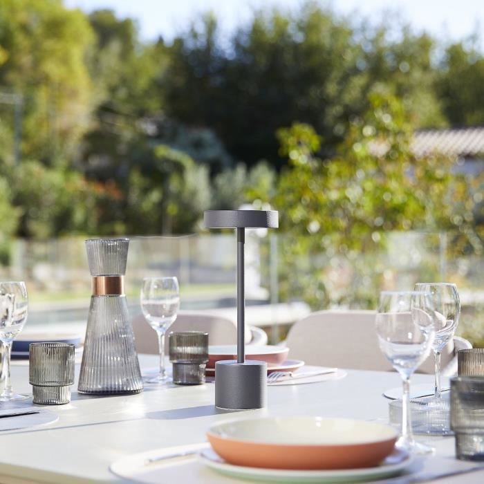 Lampe de table sans fil - LUMISKY - ROBY - Touch en aluminium - Gris foncé - LED