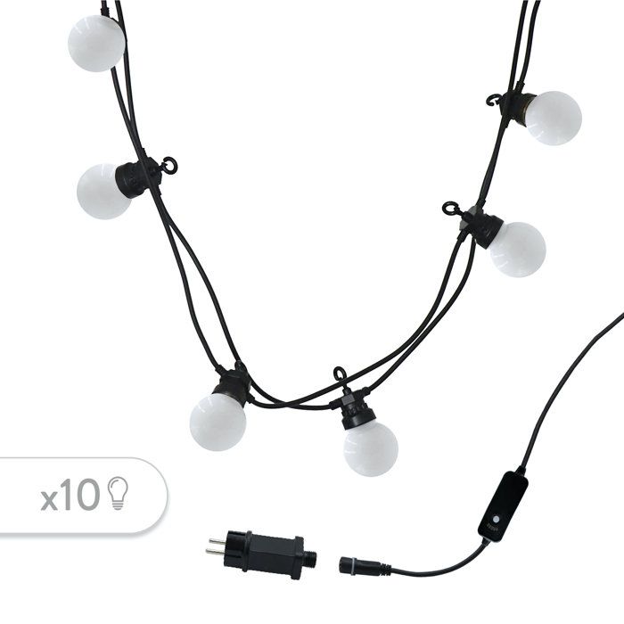 Guirlande lumineuse extérieure - LUMISKY - PARTY MILKY 10 - 10 globes LED - Blanc chaud - Connectable - 5,7 m - 8 modes éclairage