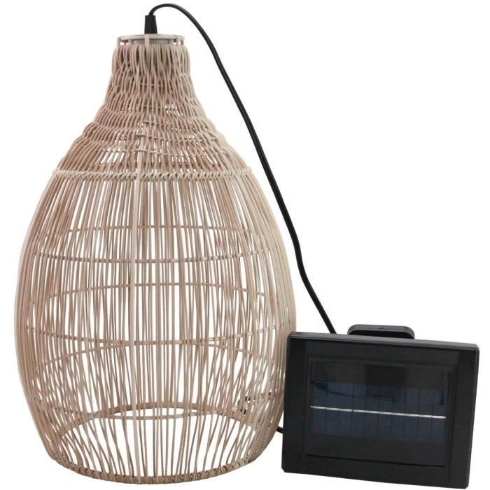 Suspension solaire - LUMISKY - HOLIDAY - H42 cm - Boheme naturel style vannerie tressÈe - LED blanc chaud